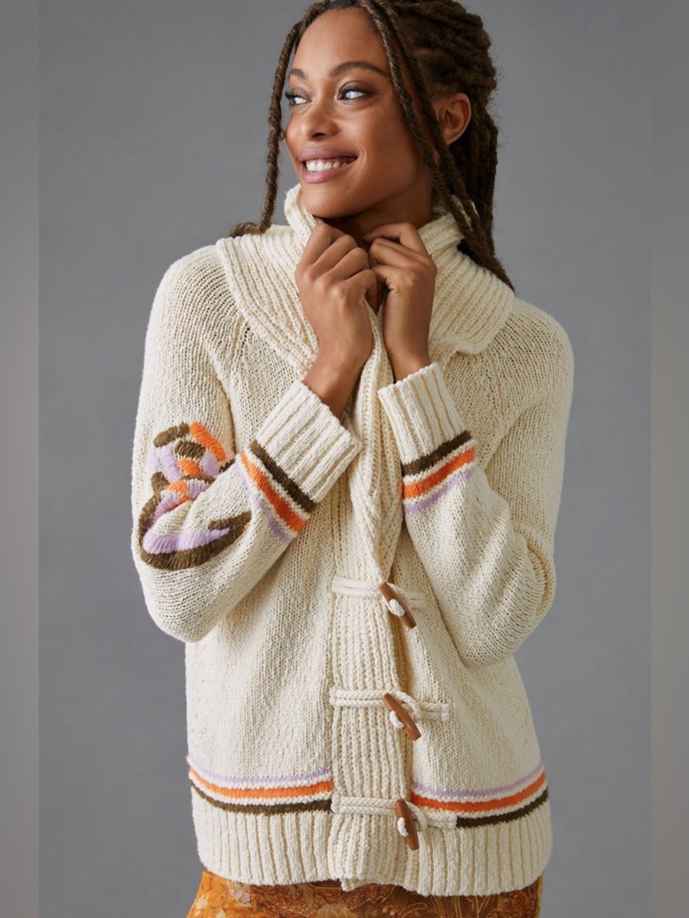 Maeve By Anthropologie Duffel Horseshoe Ivory Cardigan Size M